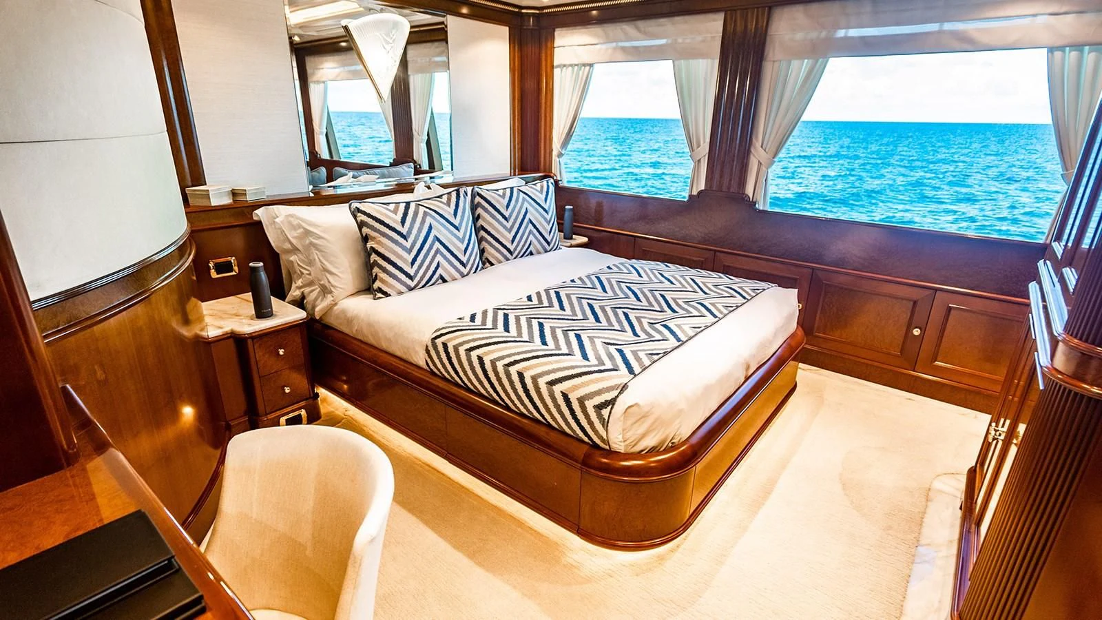 a bed in a room aboard NEXT CHAPTER Yacht for Sale