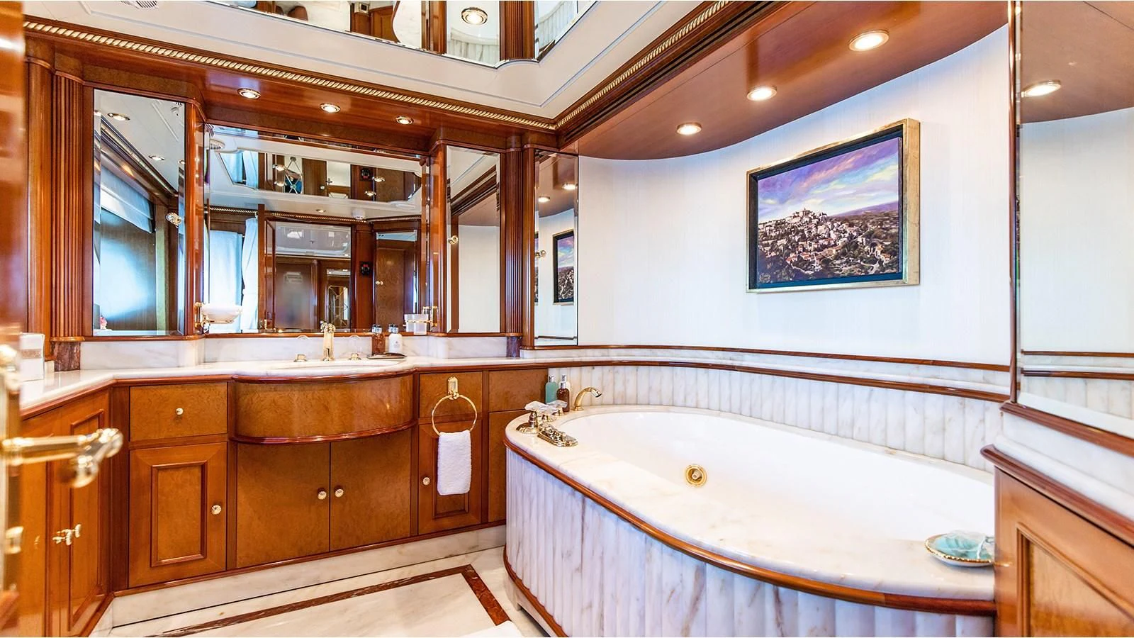 a large bathroom with a large bathtub aboard NEXT CHAPTER Yacht for Sale