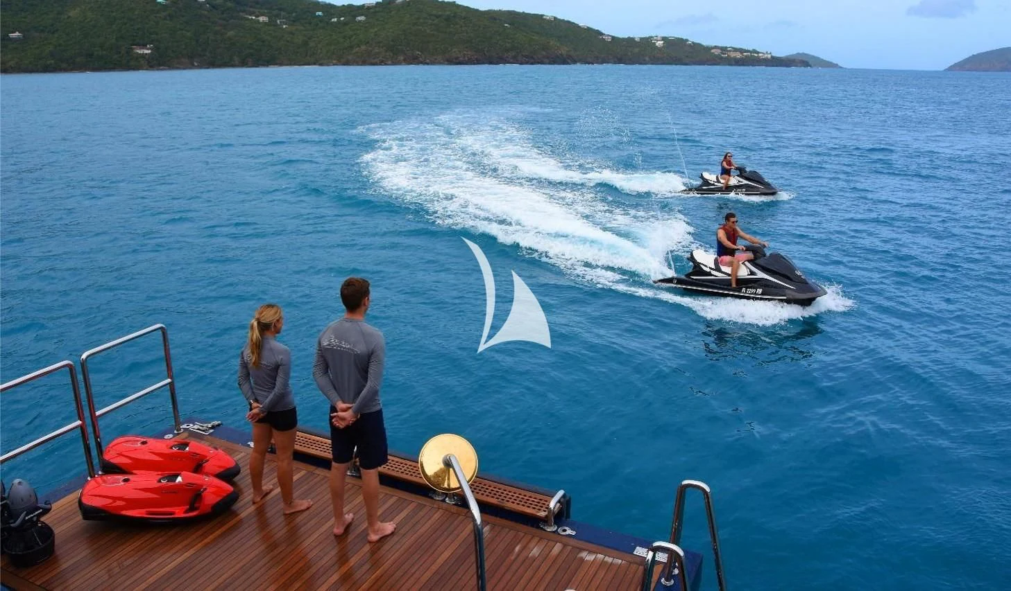 a group of people on a boat aboard NEXT CHAPTER Yacht for Sale