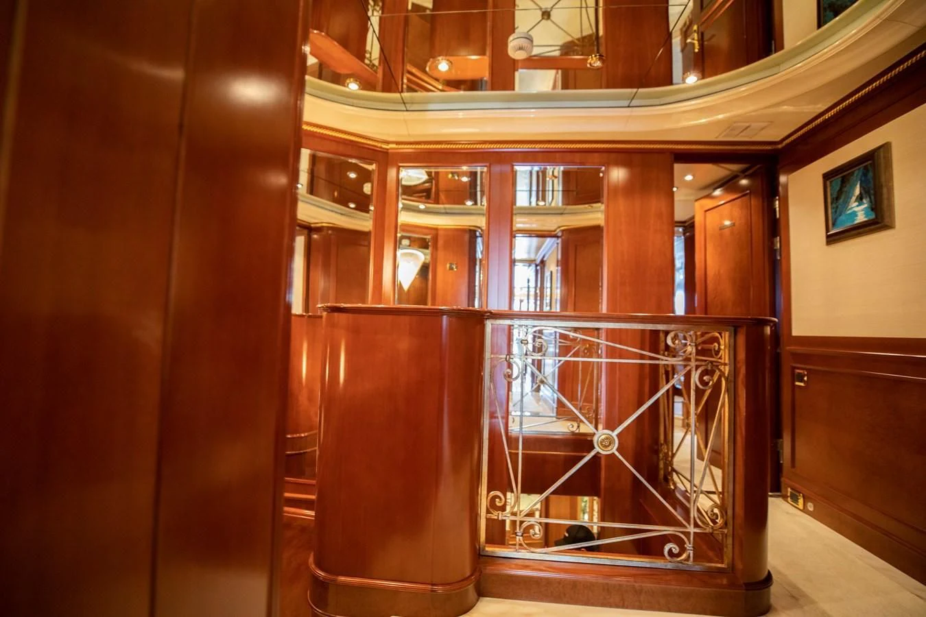 a wooden door with a glass window aboard NEXT CHAPTER Yacht for Sale