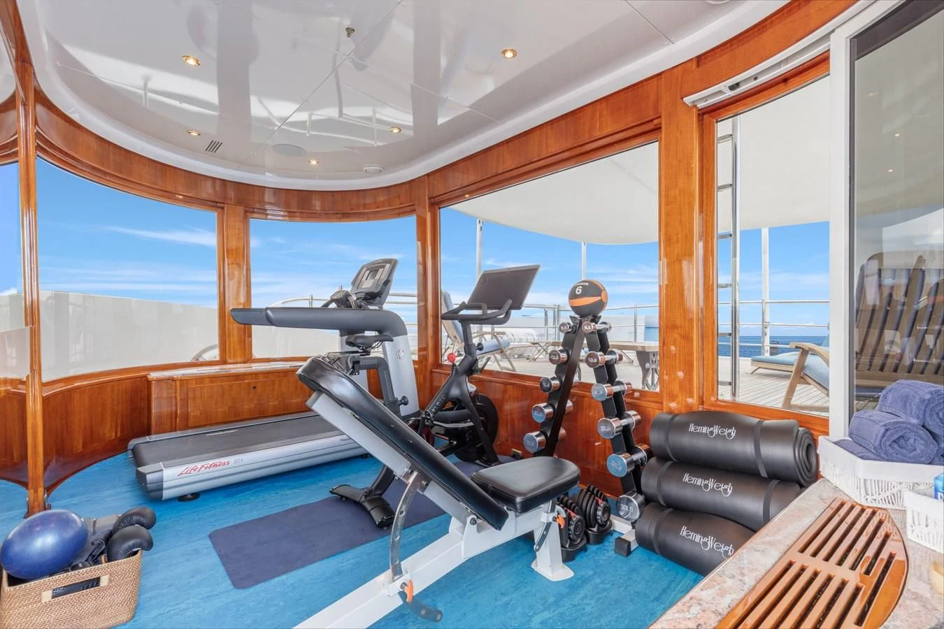 a treadmill in a room aboard NEXT CHAPTER Yacht for Sale
