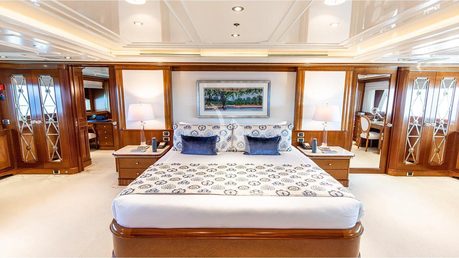 a large bedroom with a large bed aboard NEXT CHAPTER Yacht for Sale