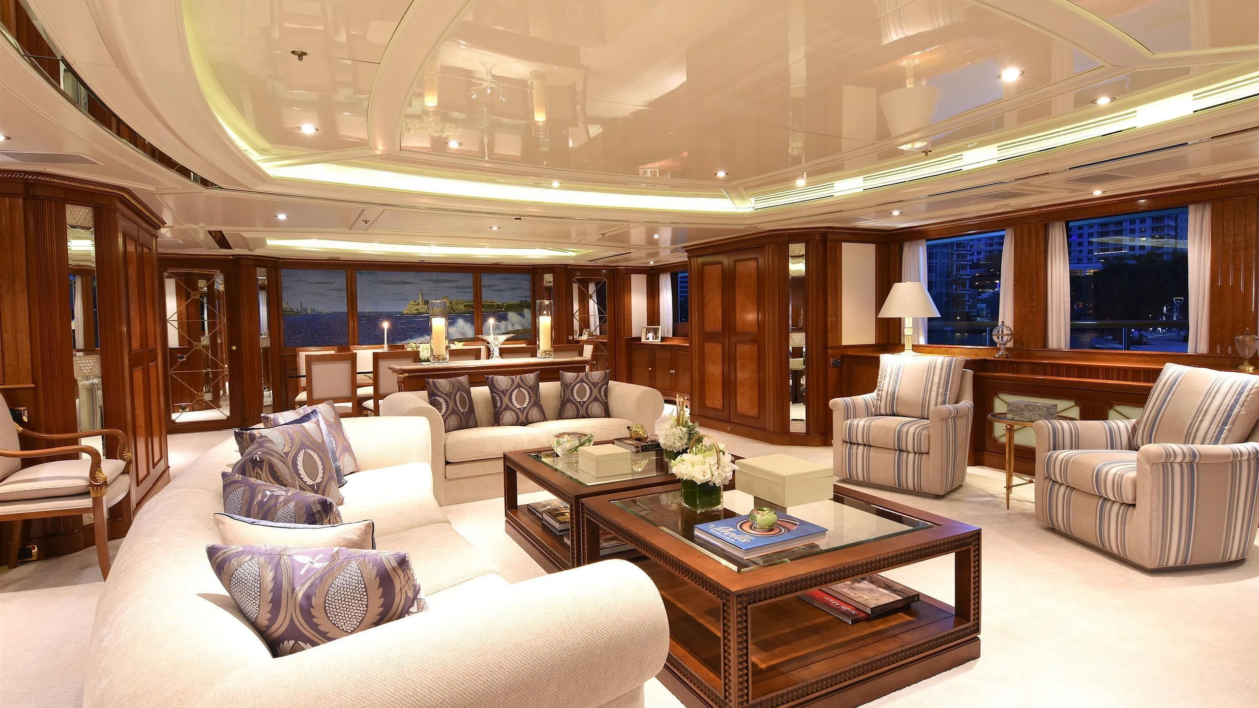 a living room with a large open floor plan aboard NEXT CHAPTER Yacht for Sale