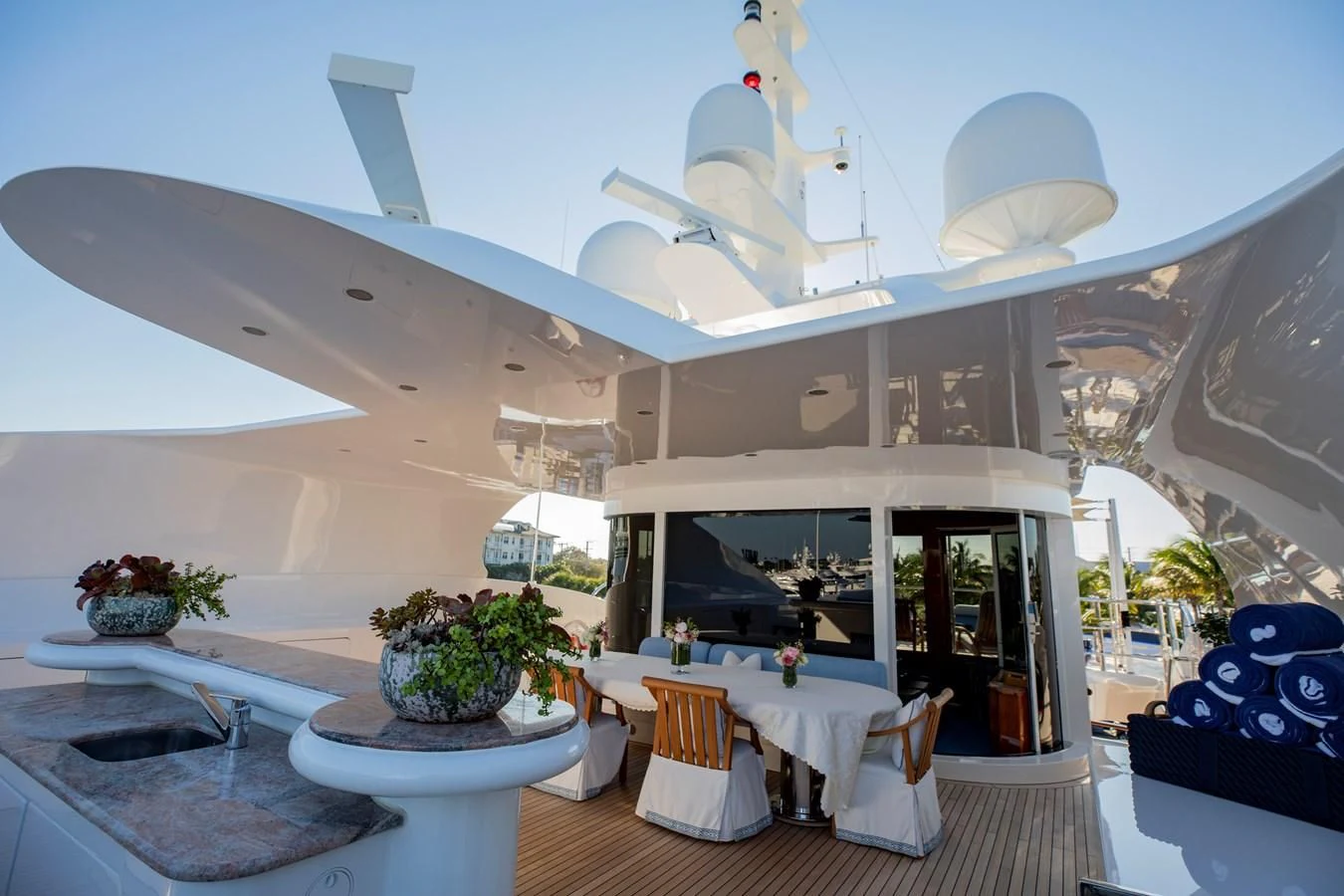 a room with a table and chairs aboard NEXT CHAPTER Yacht for Sale