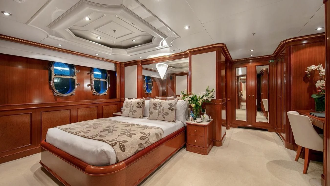 a bed in a room aboard NEXT CHAPTER Yacht for Sale