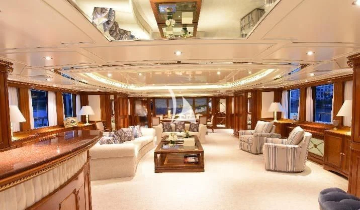 a large living room with a large open floor plan aboard NEXT CHAPTER Yacht for Sale