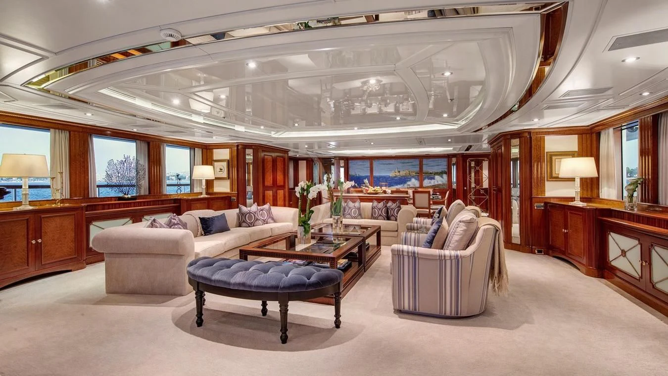 a living room with a large open floor plan aboard NEXT CHAPTER Yacht for Sale
