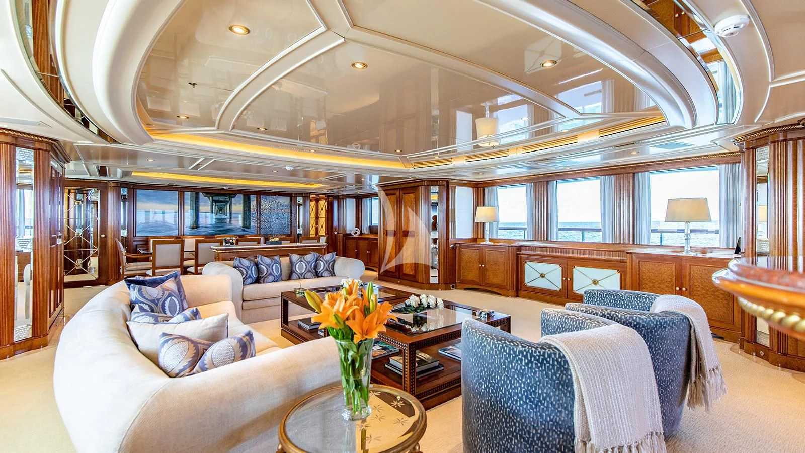 a large living room with a large open floor plan aboard NEXT CHAPTER Yacht for Sale