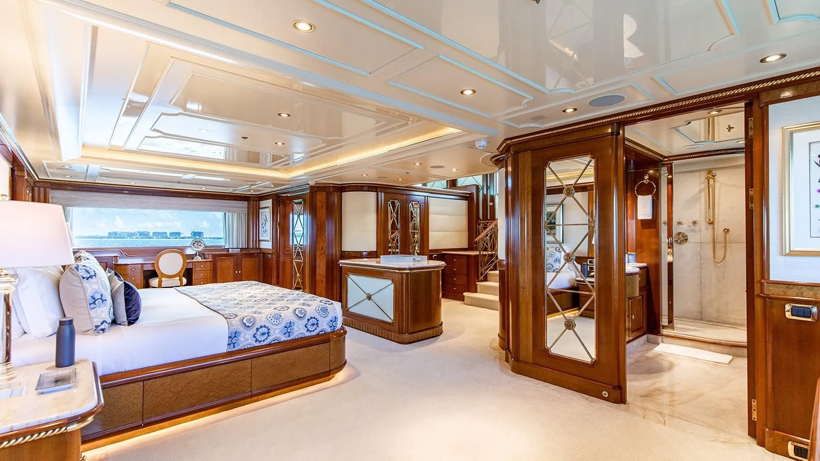 a large bedroom with a bed aboard NEXT CHAPTER Yacht for Sale
