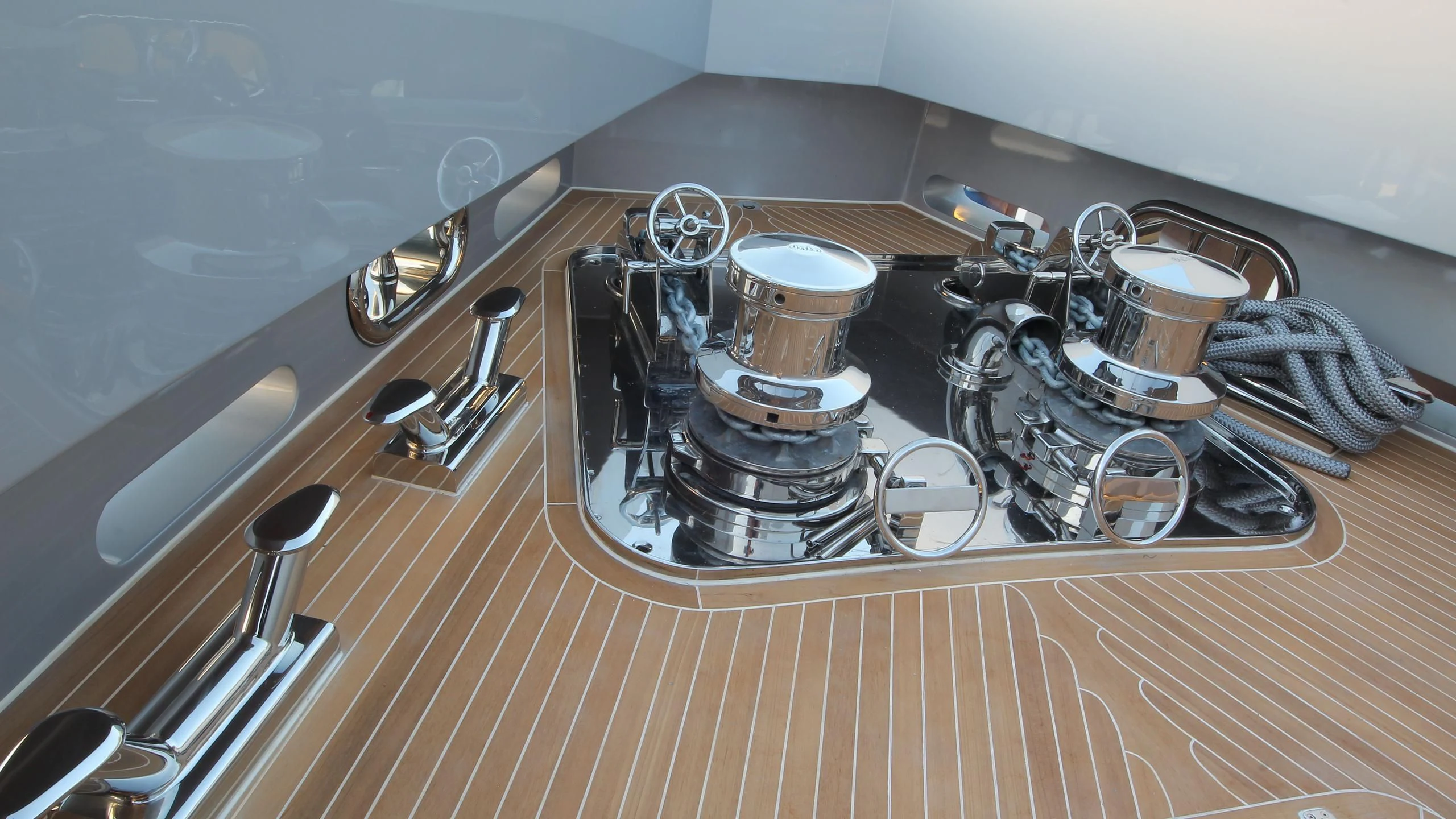 a kitchen sink with a variety of pots and pans on it aboard OCEAN CLUB Yacht for Sale