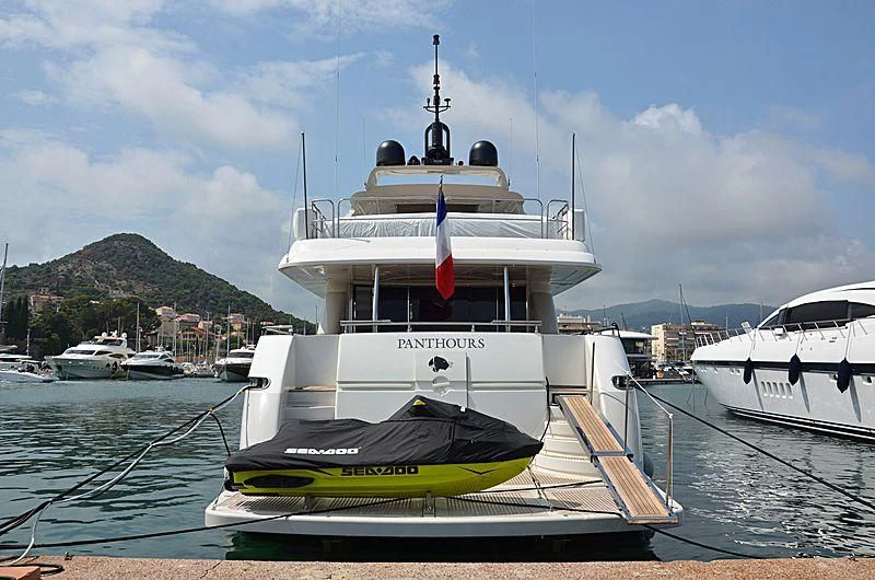 a boat in the water aboard FASTER Yacht for Sale