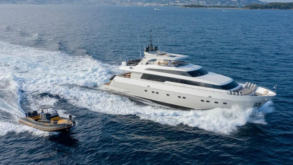 a boat on the water aboard FASTER Yacht for Sale