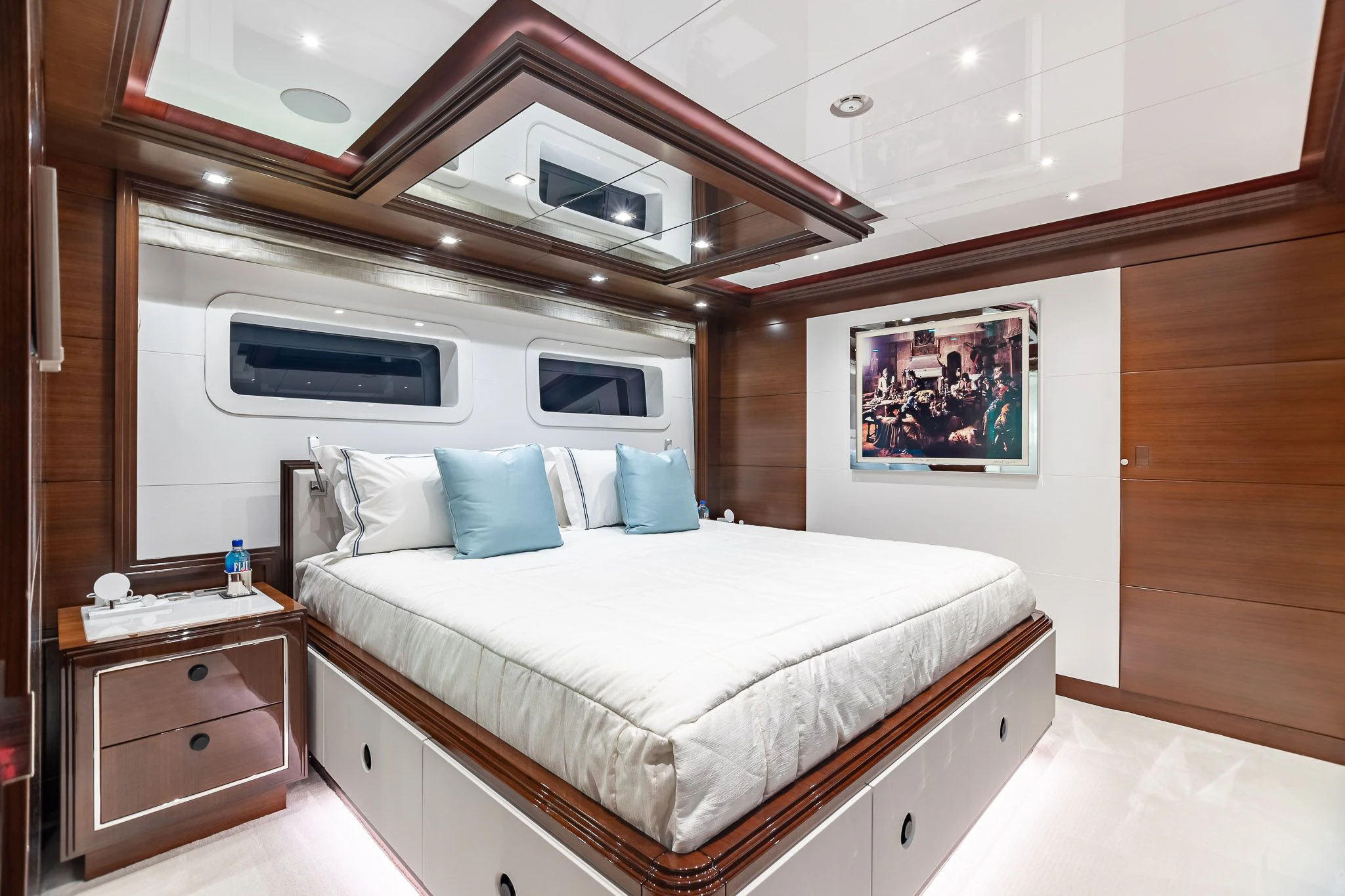 a bed in a room aboard KING BABY Yacht for Sale
