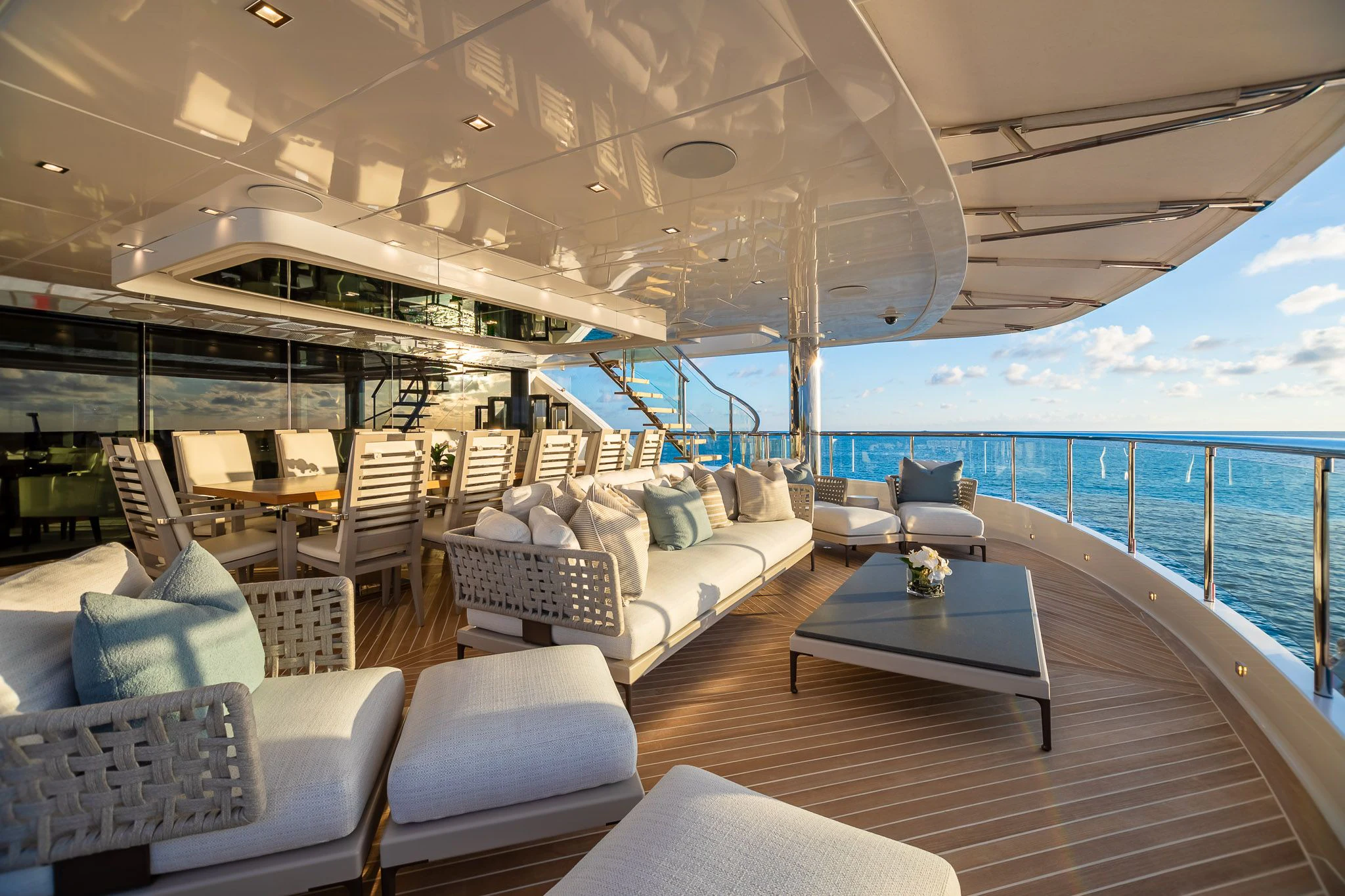 a large living room with a large balcony aboard KING BABY Yacht for Sale