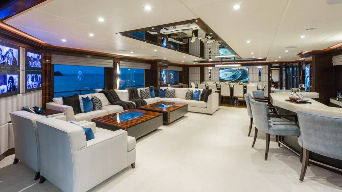 a room with a couch and a table and a tv aboard KING BABY Yacht for Sale