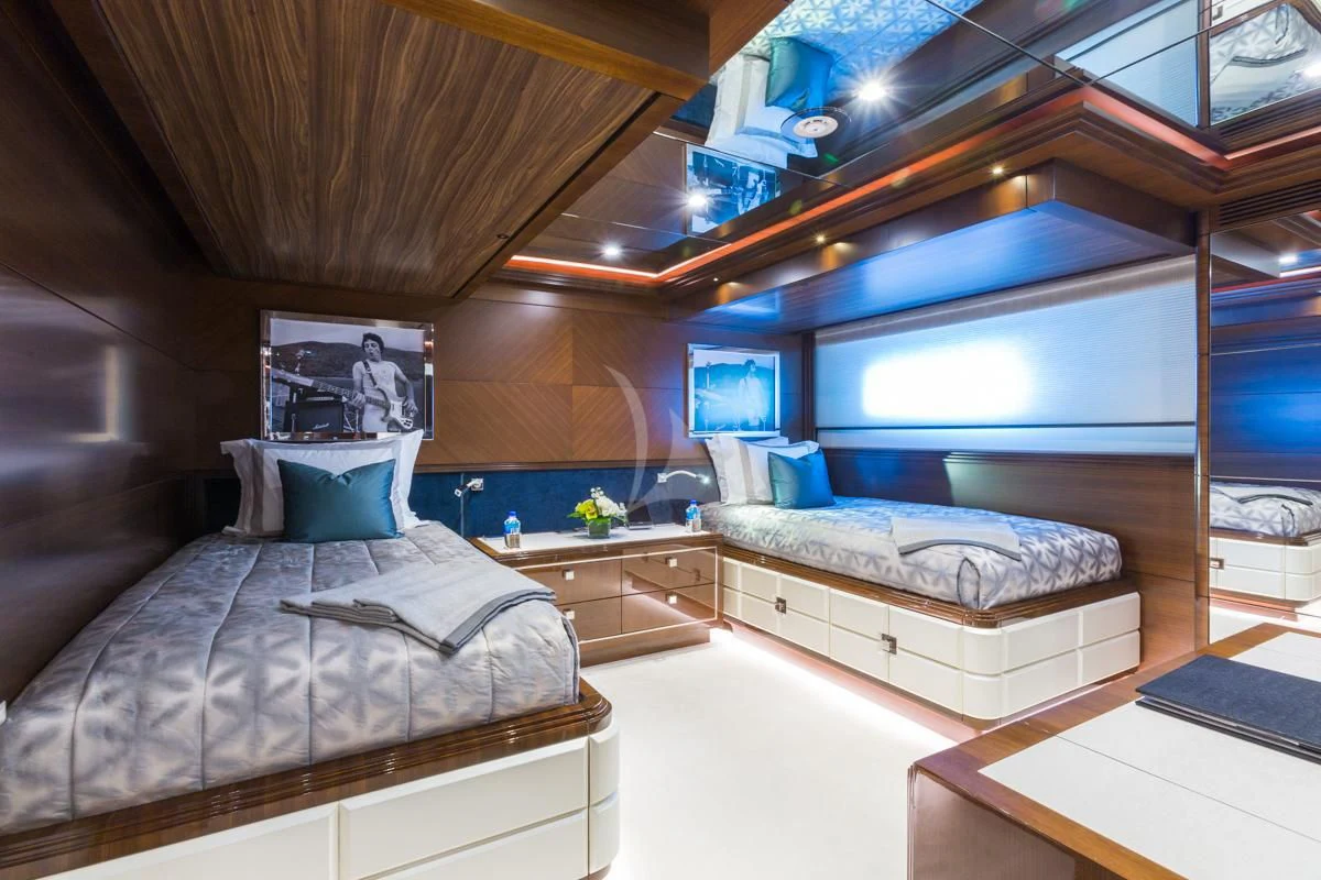 a room with two beds aboard KING BABY Yacht for Sale
