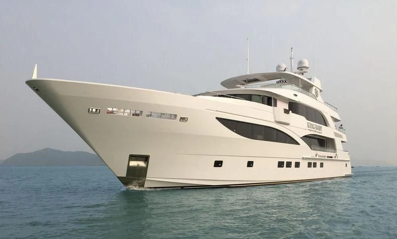 a white yacht in the water aboard KING BABY Yacht for Sale