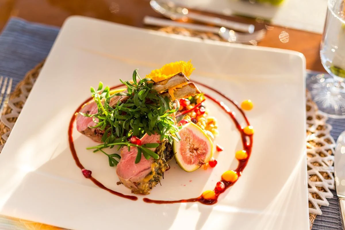 a plate of food aboard KING BABY Yacht for Sale