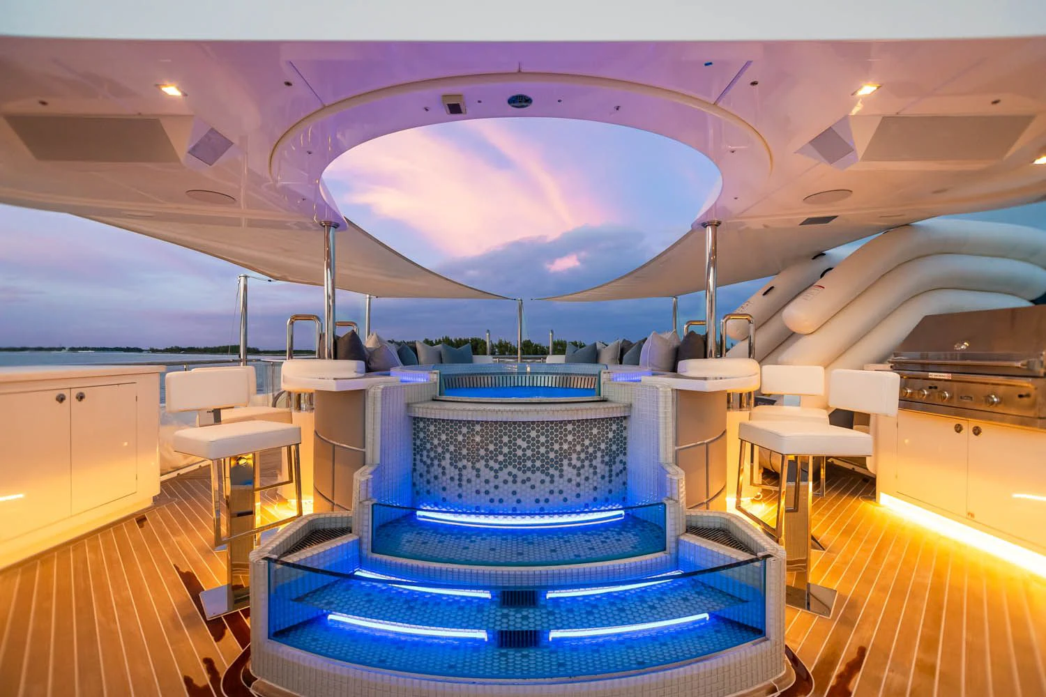 a room with a large blue and pink circular object aboard KING BABY Yacht for Sale