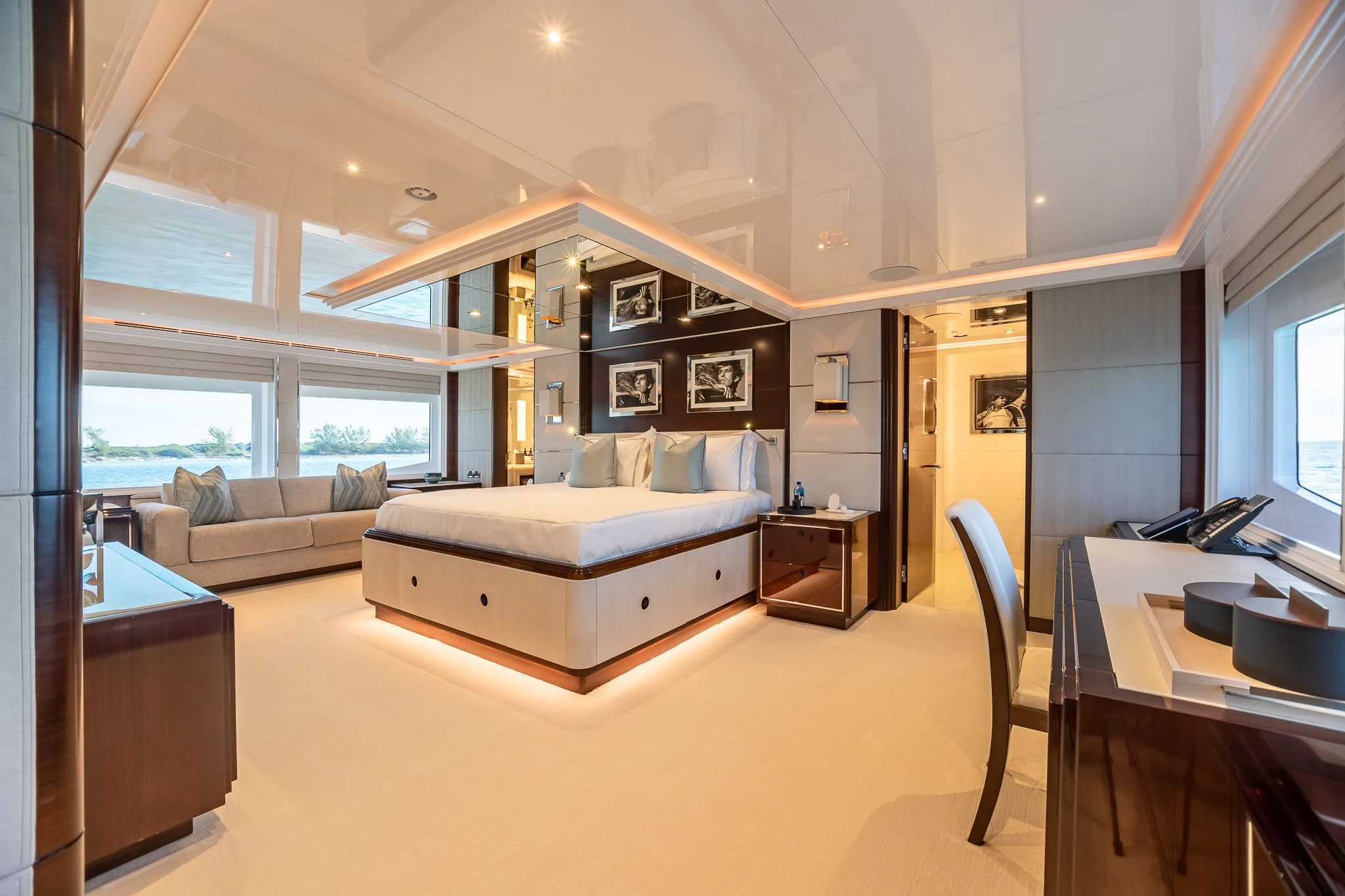 a living room with a couch and a table aboard KING BABY Yacht for Sale