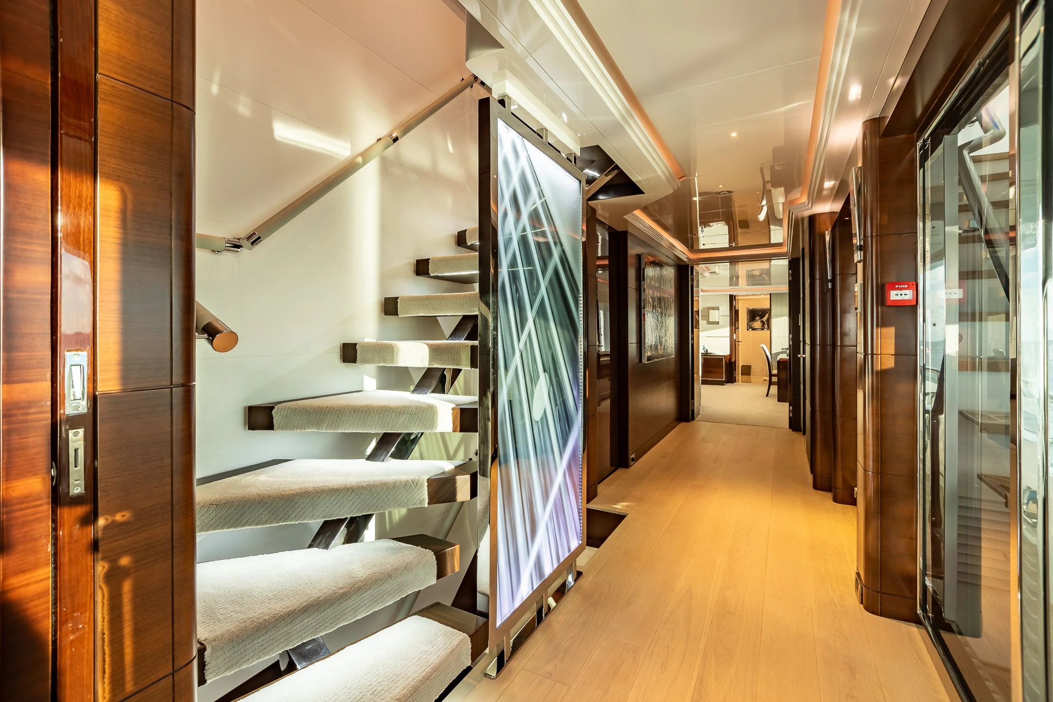 a hallway with a row of bunk beds aboard KING BABY Yacht for Sale