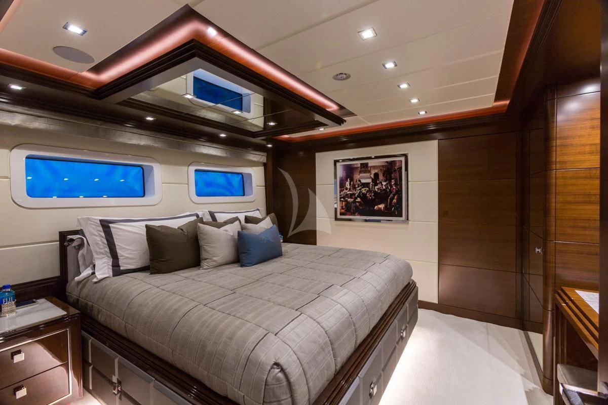 a bed in a room aboard KING BABY Yacht for Sale