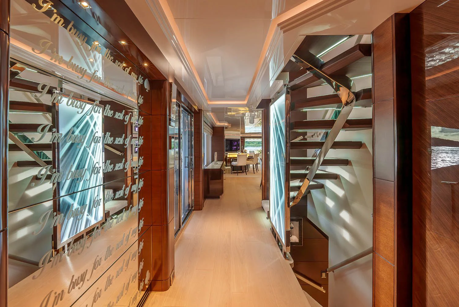a room with a staircase and a glass door aboard KING BABY Yacht for Sale