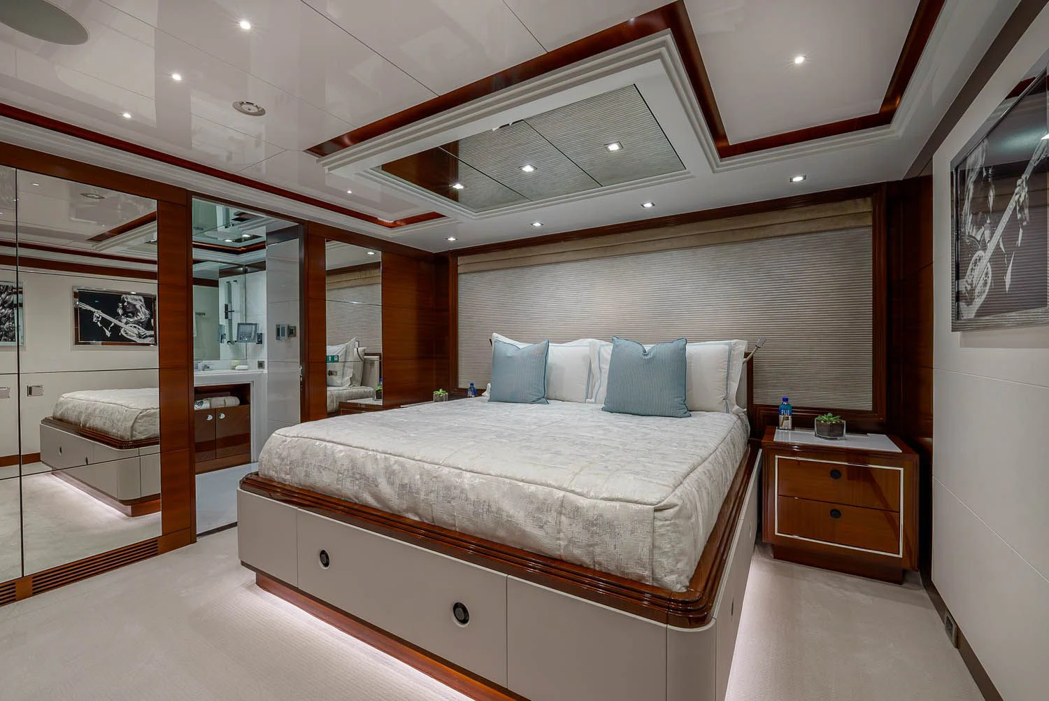 a large bed in a room aboard KING BABY Yacht for Sale