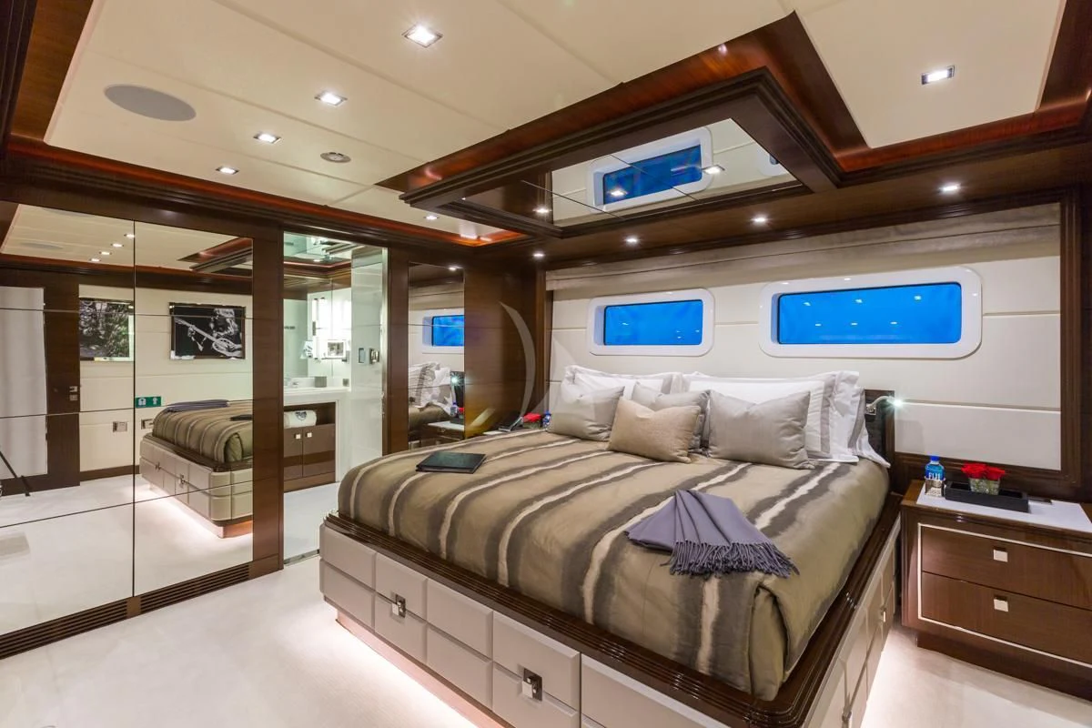 a bed in a room aboard KING BABY Yacht for Sale