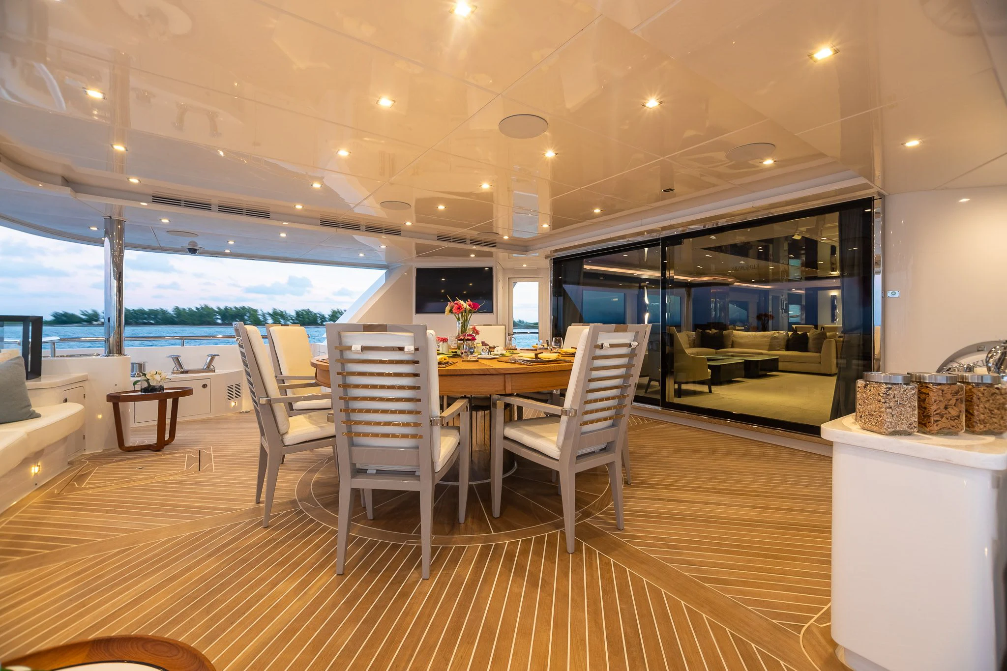 a room with a table and chairs aboard KING BABY Yacht for Sale