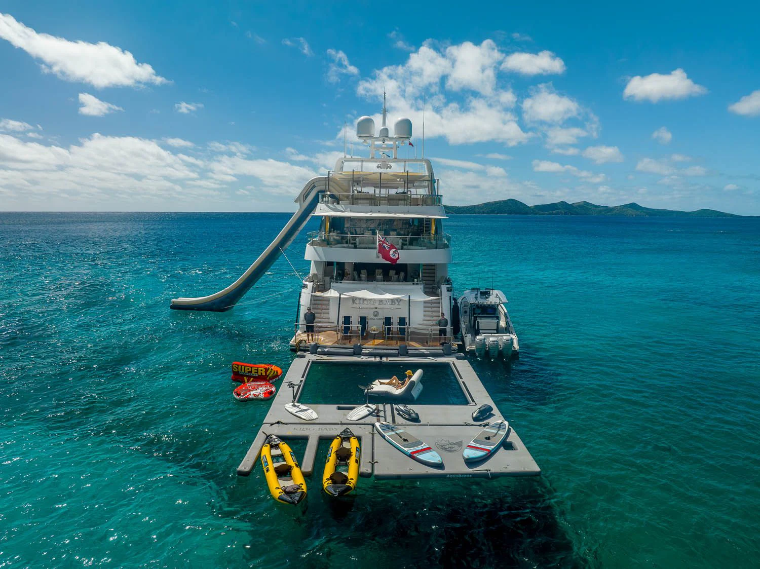 a large ship in the water aboard KING BABY Yacht for Sale