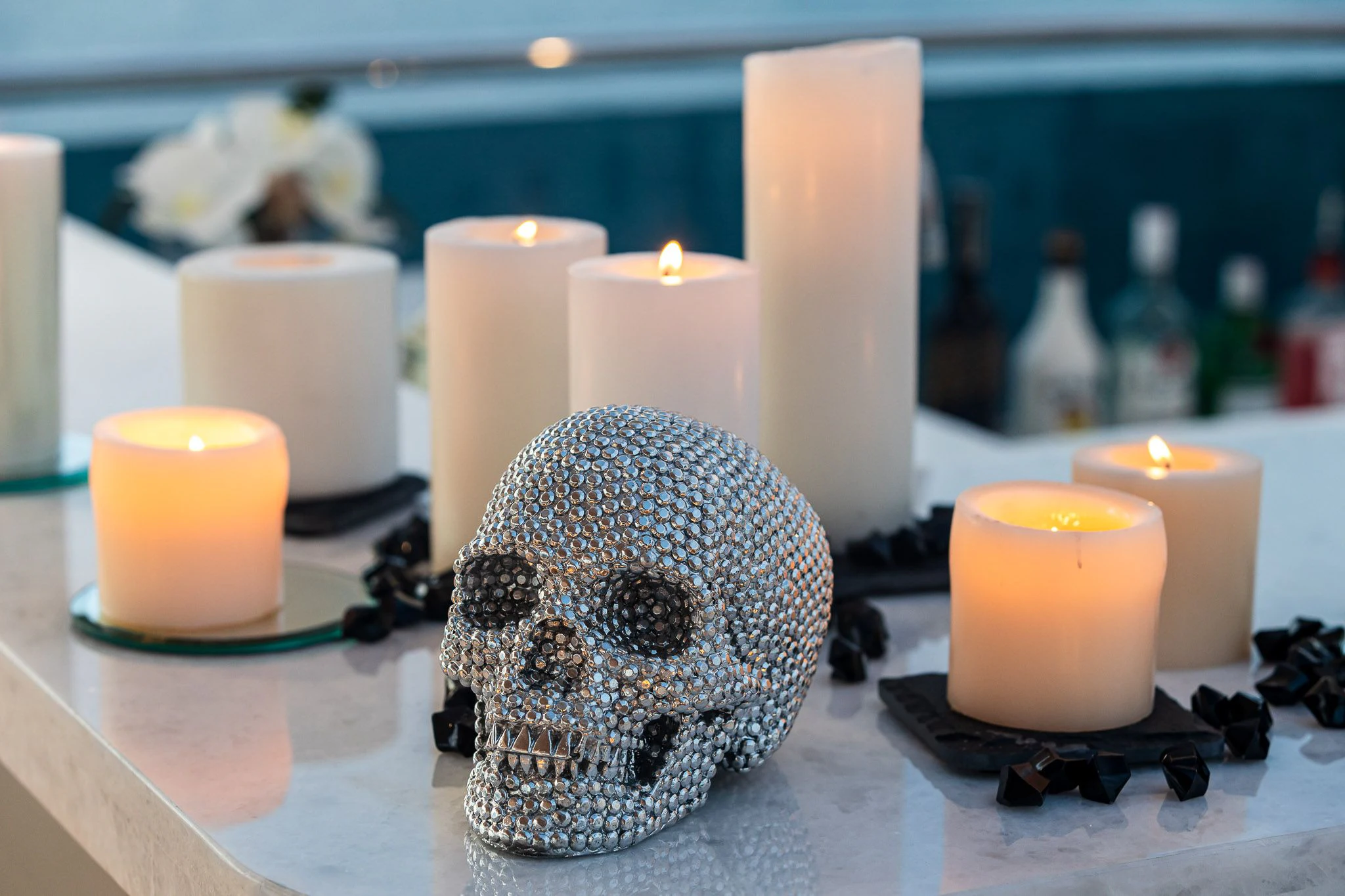 a group of candles and a stone aboard KING BABY Yacht for Sale