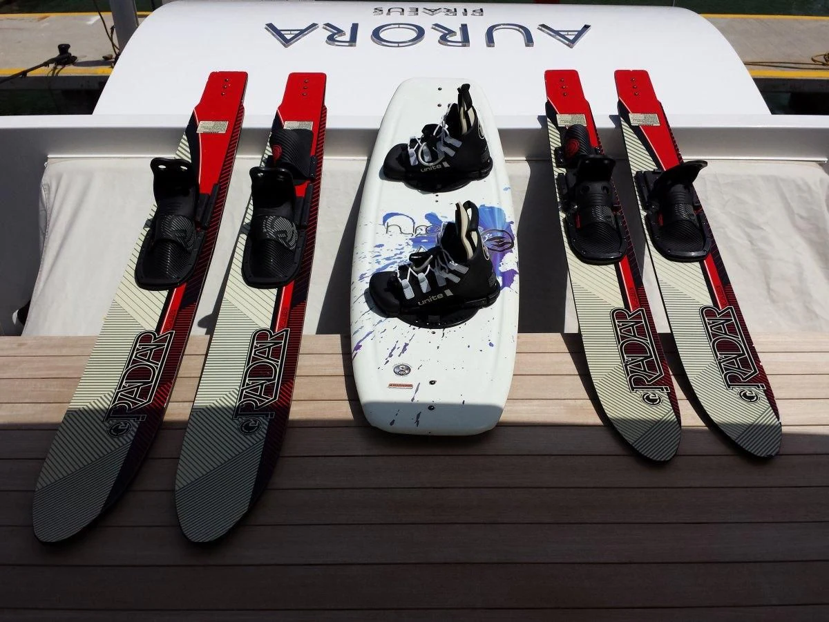 a group of objects on a surface aboard AURORA Yacht for Sale