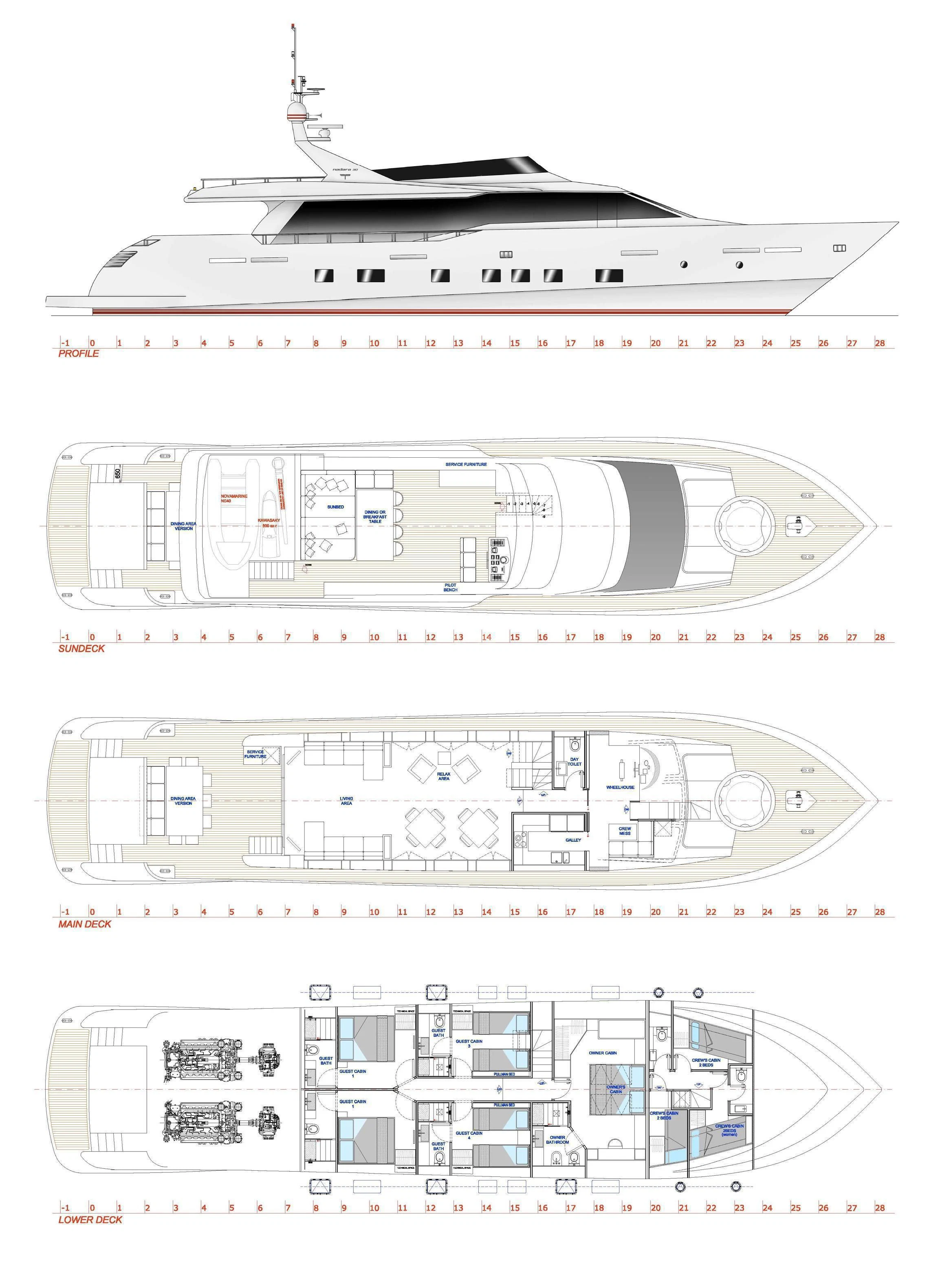 diagram, engineering drawing aboard AURORA Yacht for Sale