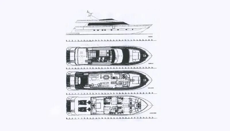 engineering drawing aboard AURORA Yacht for Sale