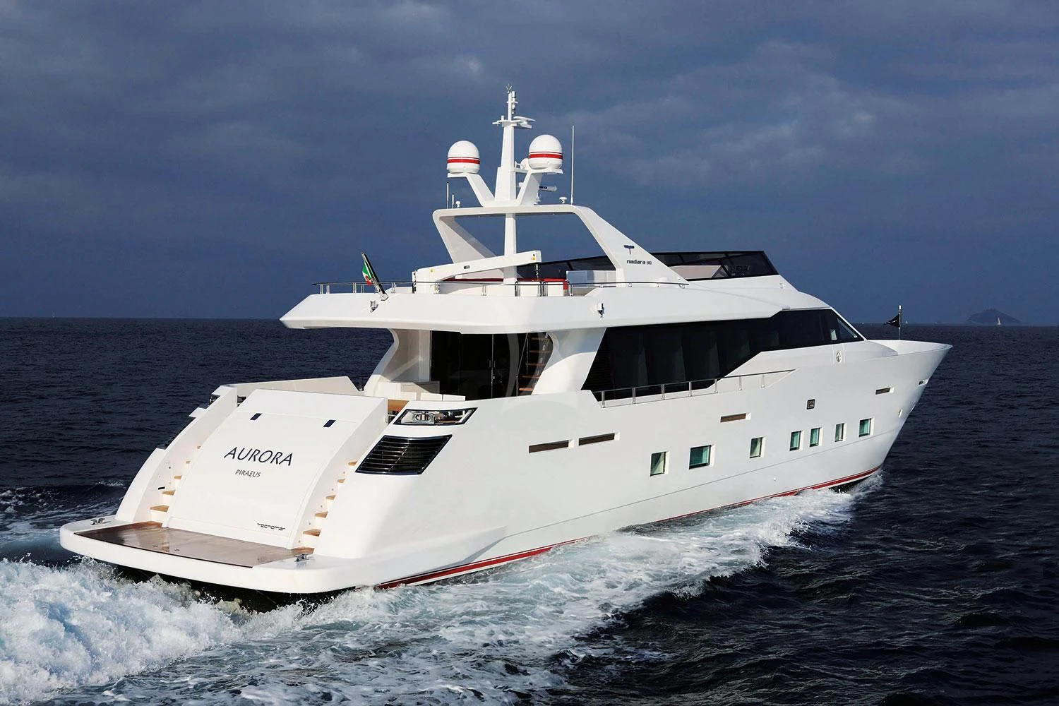 a large white boat aboard AURORA Yacht for Sale
