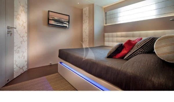 a couch in a room aboard AURORA Yacht for Sale