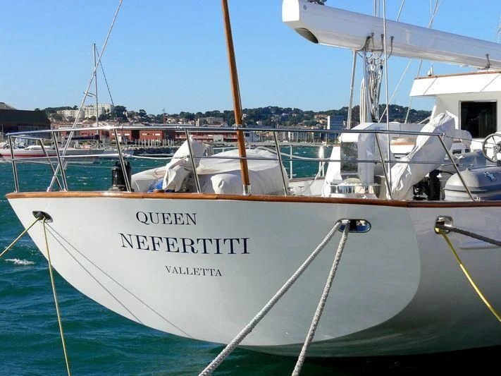 a boat parked in a harbor aboard QUEEN NEFERTITI Yacht for Sale