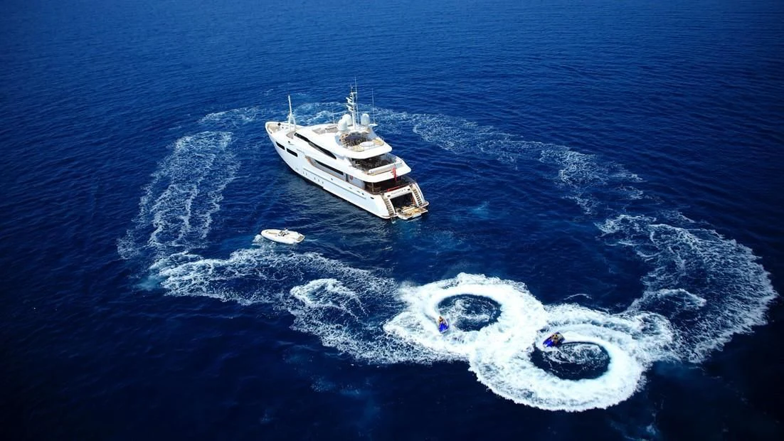 a ship in the water aboard TITIAN PEARL Yacht for Sale
