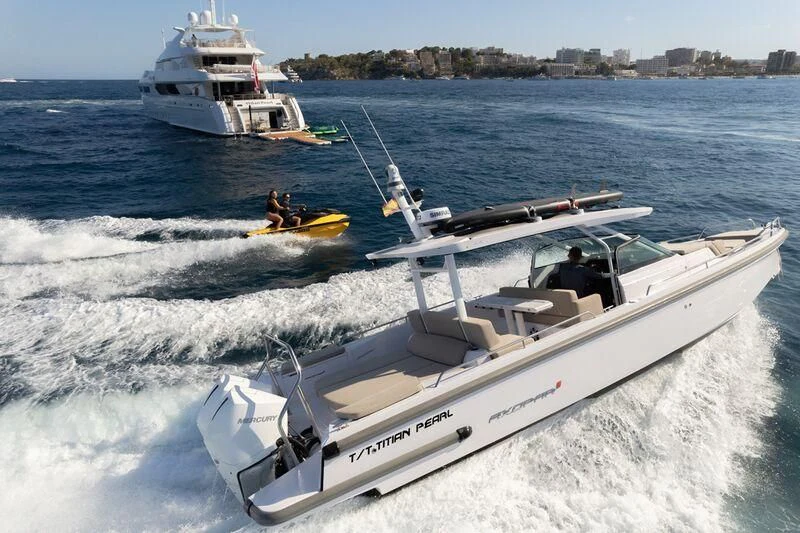 a boat on the water aboard TITIAN PEARL Yacht for Sale