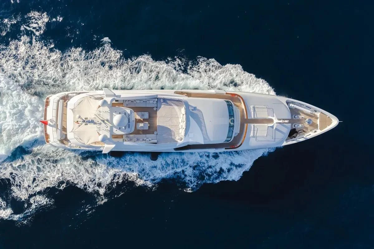 a space ship in space aboard TITIAN PEARL Yacht for Sale
