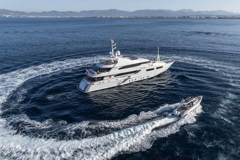 a boat in the water aboard TITIAN PEARL Yacht for Sale