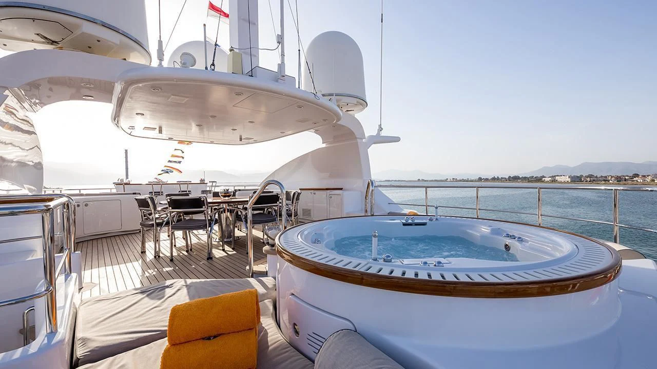a boat on the water aboard TITIAN PEARL Yacht for Sale