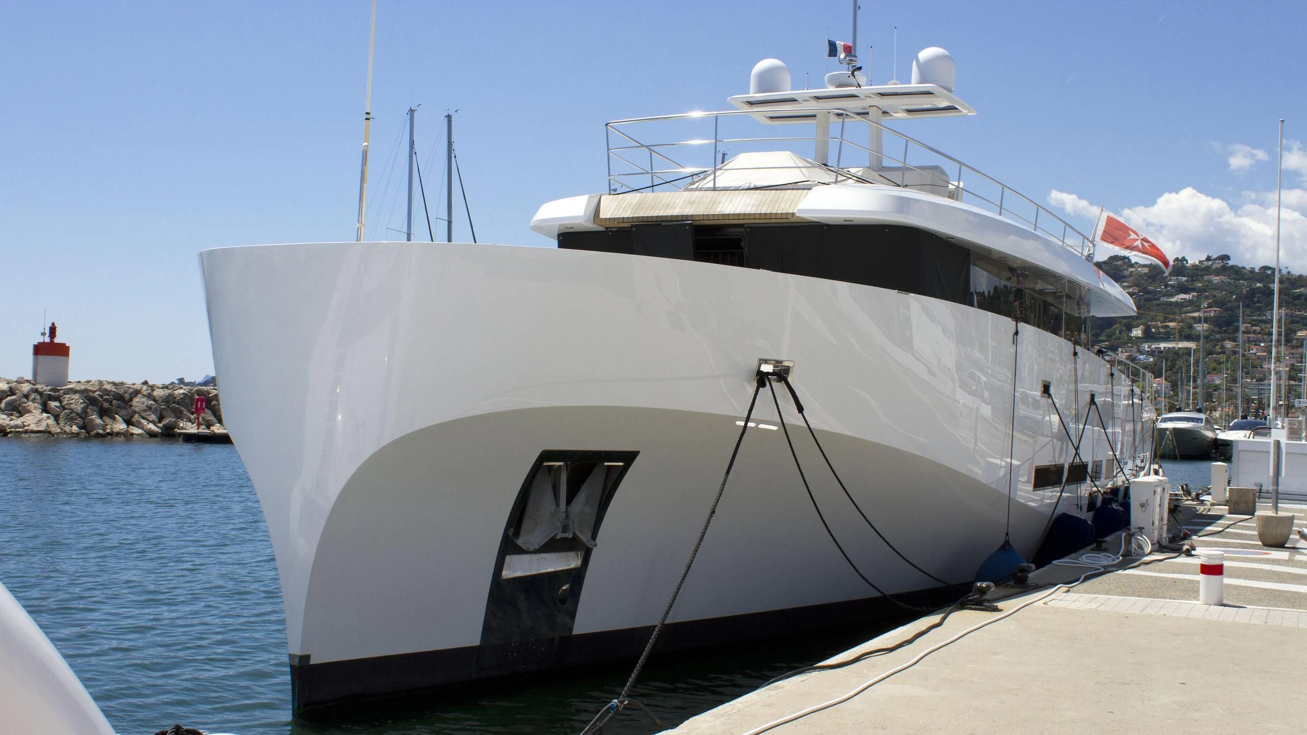 a large white boat aboard LA PETITE OURSE Yacht for Sale