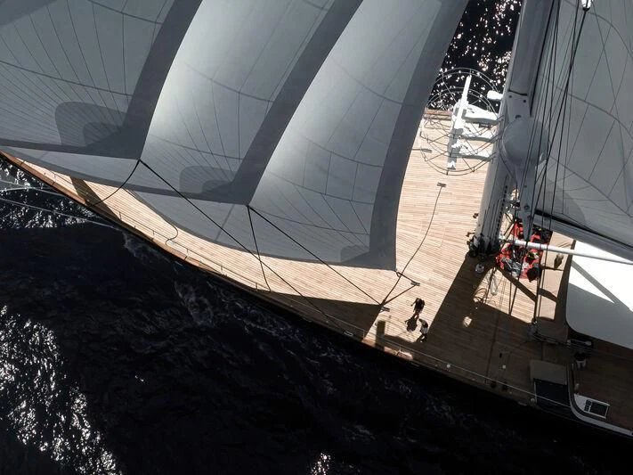 a person standing on a platform aboard KORU Yacht for Sale