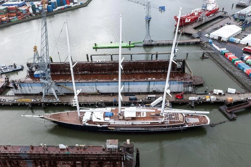 a large ship in the water aboard KORU Yacht for Sale