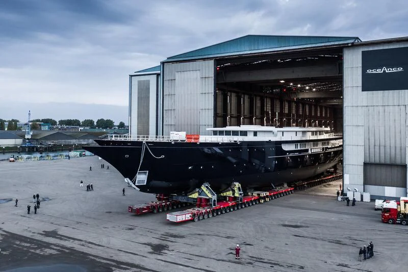 a large machine on a trailer aboard KORU Yacht for Sale