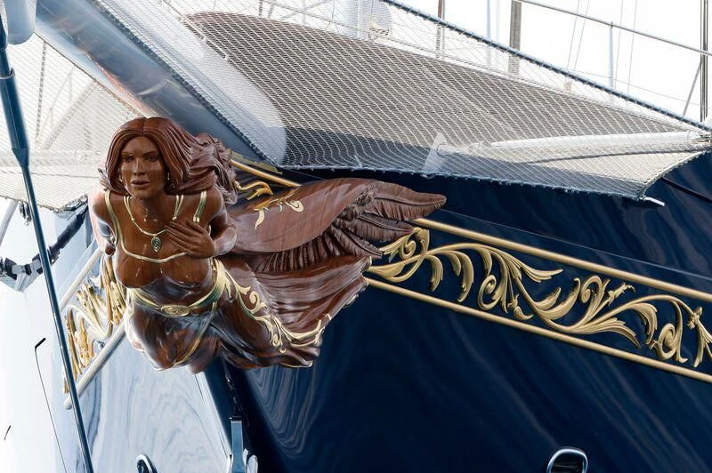 a statue of a person aboard KORU Yacht for Sale