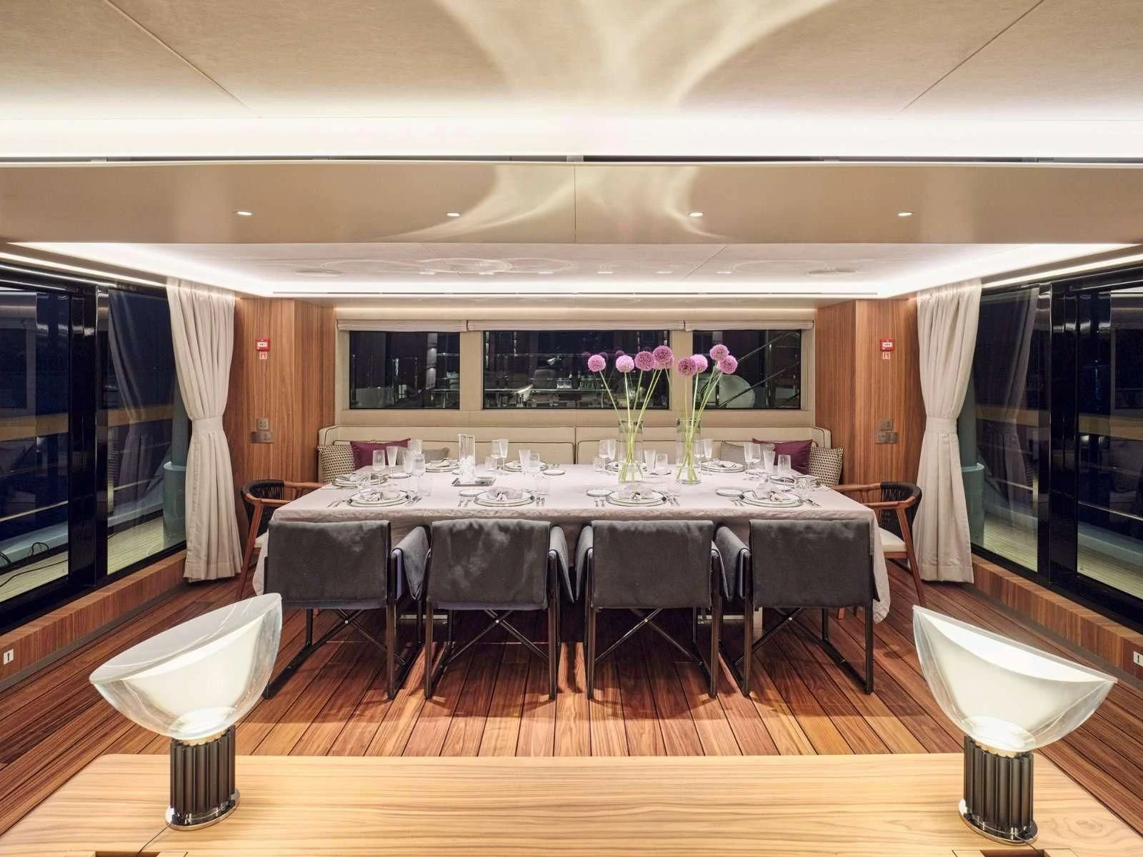 a dining table set for a wedding aboard PARA BELLVM Yacht for Charter
