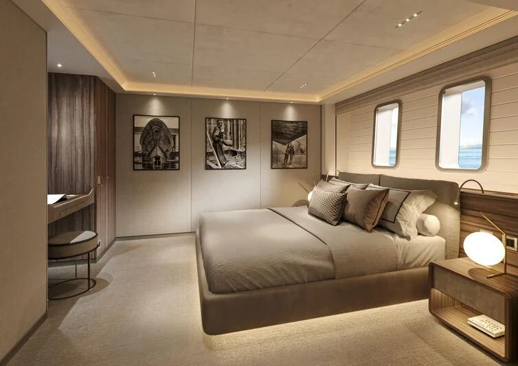 a large room with a couch and a television aboard PARA BELLVM Yacht for Charter